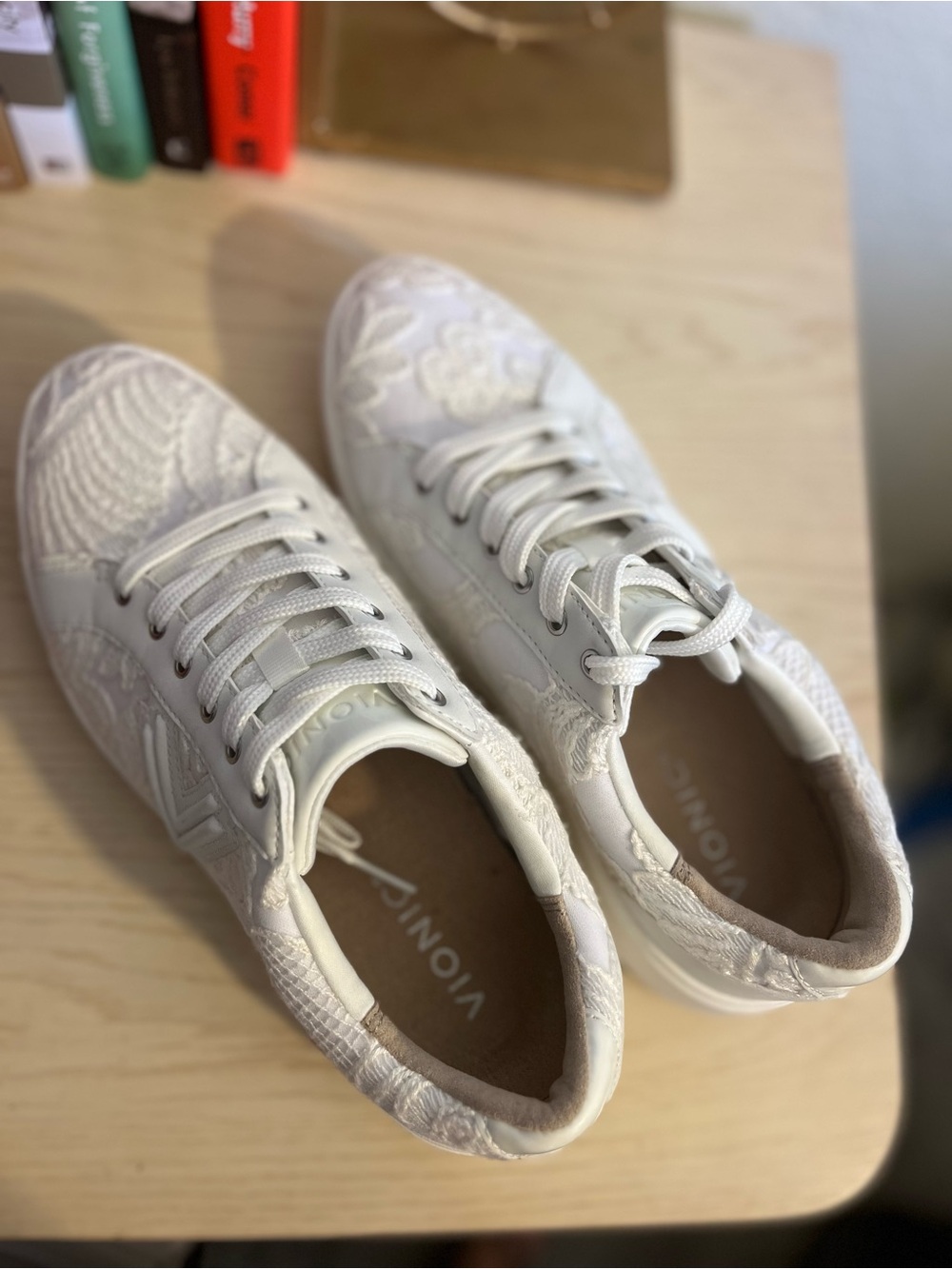 Vionic White Lace-Up Floral Detail Sneakers